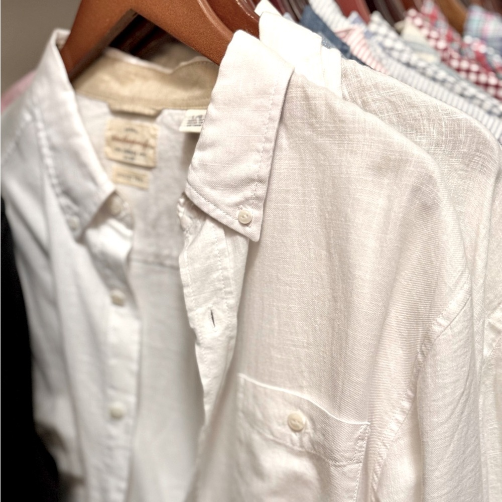 Weatherproof Vintage Country Twill Button-Down Spring/Summer Shirt- White, L
